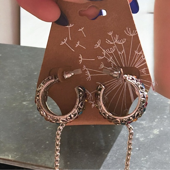 Matching Earrings & Necklace full of Multi-Colored Gems Homemade by Water& Clay - Picture 4 of 5